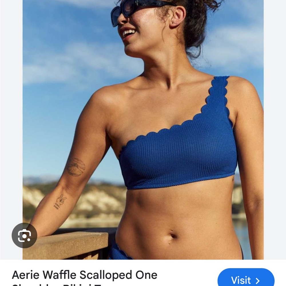 Black Aerie One-Shoulder Scalloped Bikini Top
